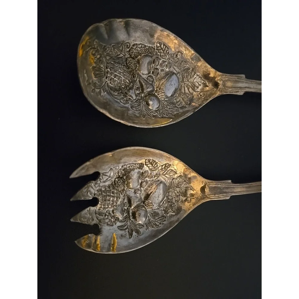 Vintage EPS A1 Sheffield England Silverplate Gold Wash Salad Server‎ Set